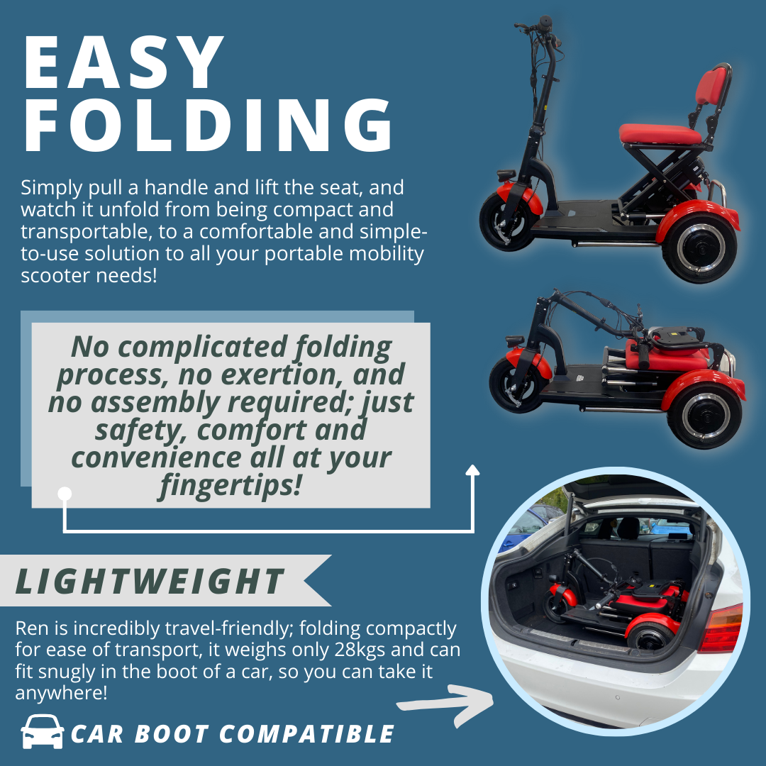 Refurbished - REN- The Folding Mobility Scooter - Red/Black