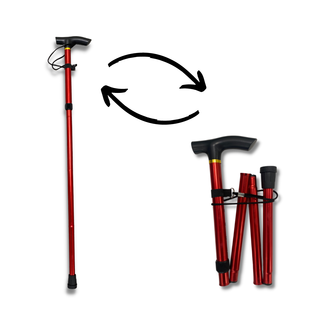 Red Adjustable Collapsible Unisex Walking Stick